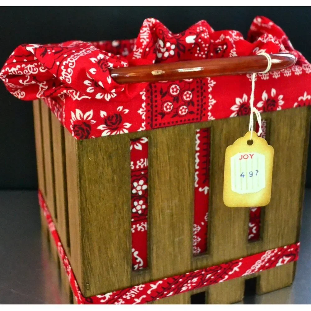 Vintage Wood Crate And Bandana Pocket Book Tote Knitting Bag Store Tag Attached